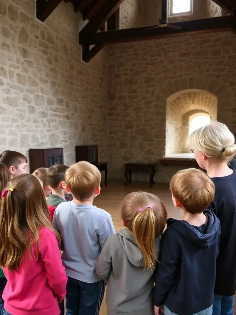 A picture of a group of children on a guided tour of the church, learning about its history and significance, emphasizing the educational aspect of the organization's work.